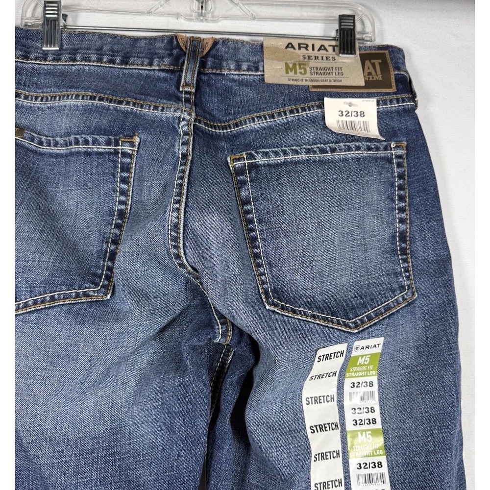 NWT Ariat M5 Denim Jeans Men's 32x38 Blue Straight Fix Straight Leg Stretch - Picture 4 of 8